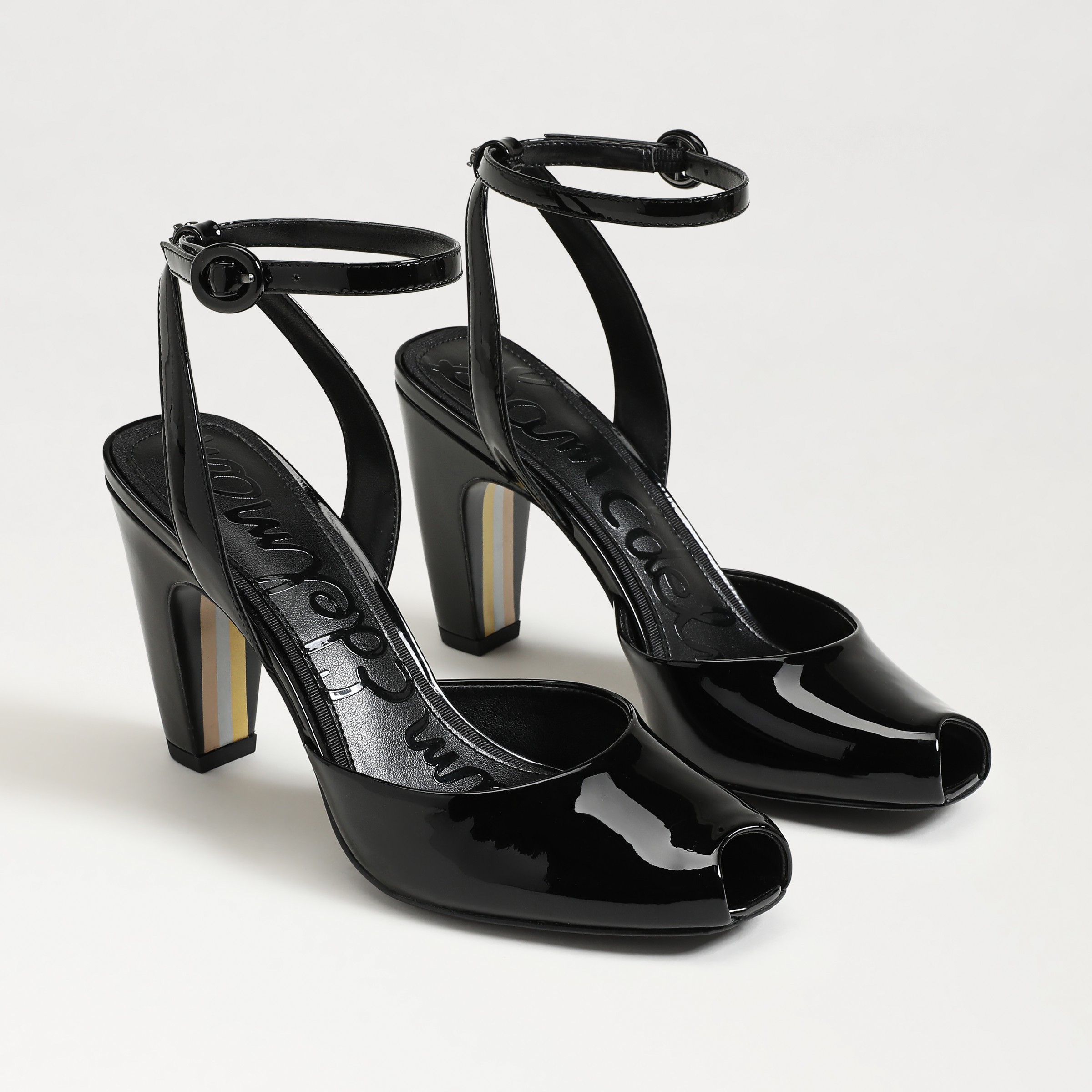 Sam Edelman Wrenna Ankle Strap Pump Black Patent Leather | Sam Edelman