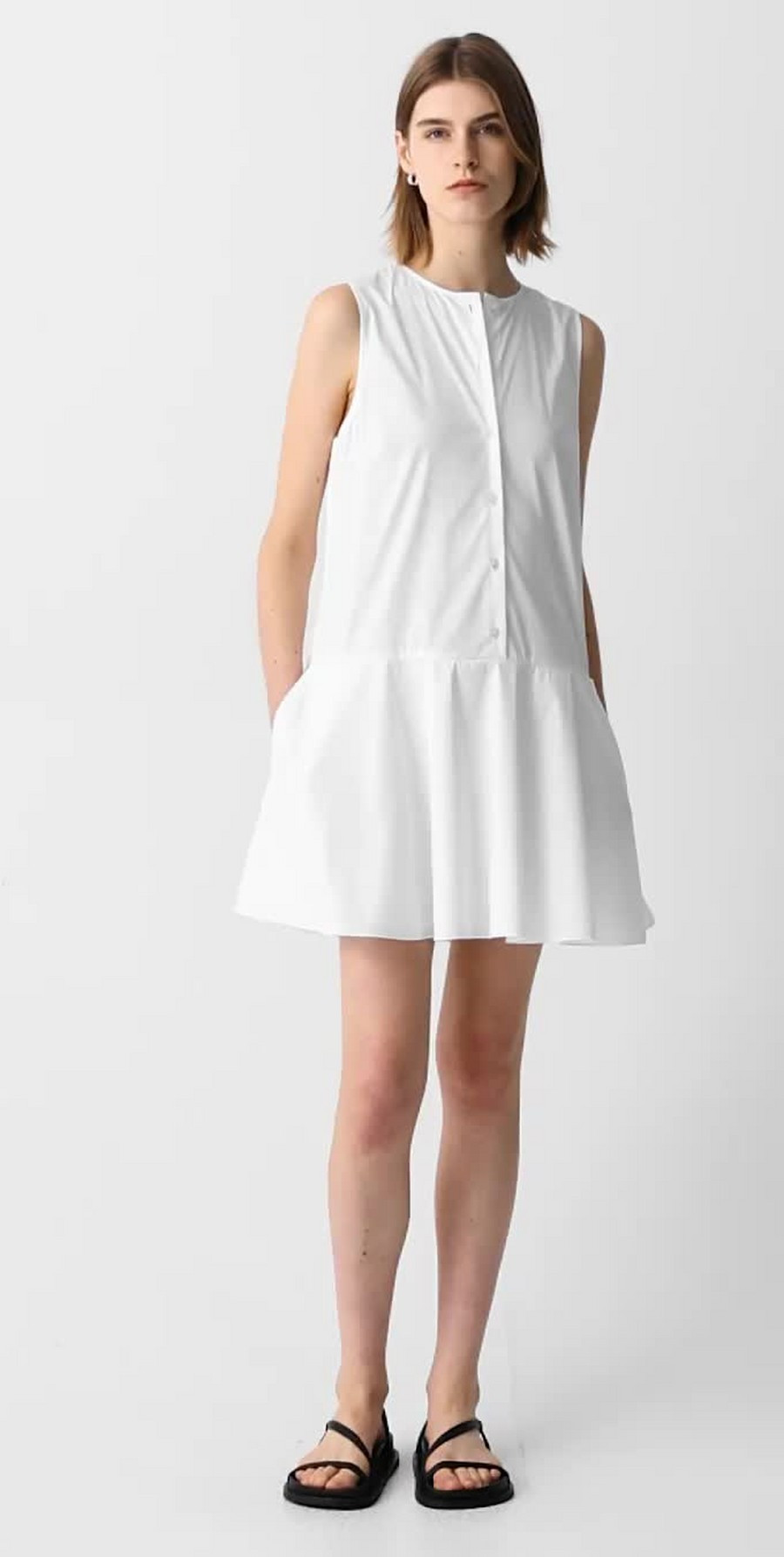 Sleeveless Mini Dress in Good Cotton | Theory