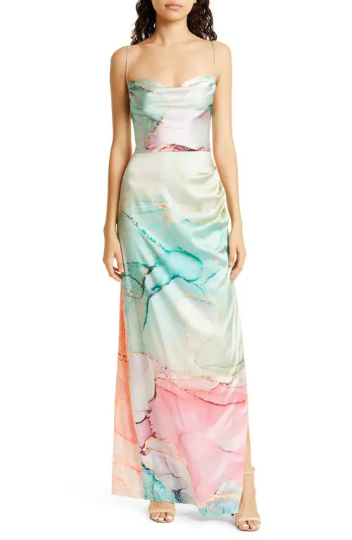 Retrofête Marlene Metallic Detail Marbleized Silk Maxi Dress in Watercolor Marble at Nordstrom, Size | Nordstrom