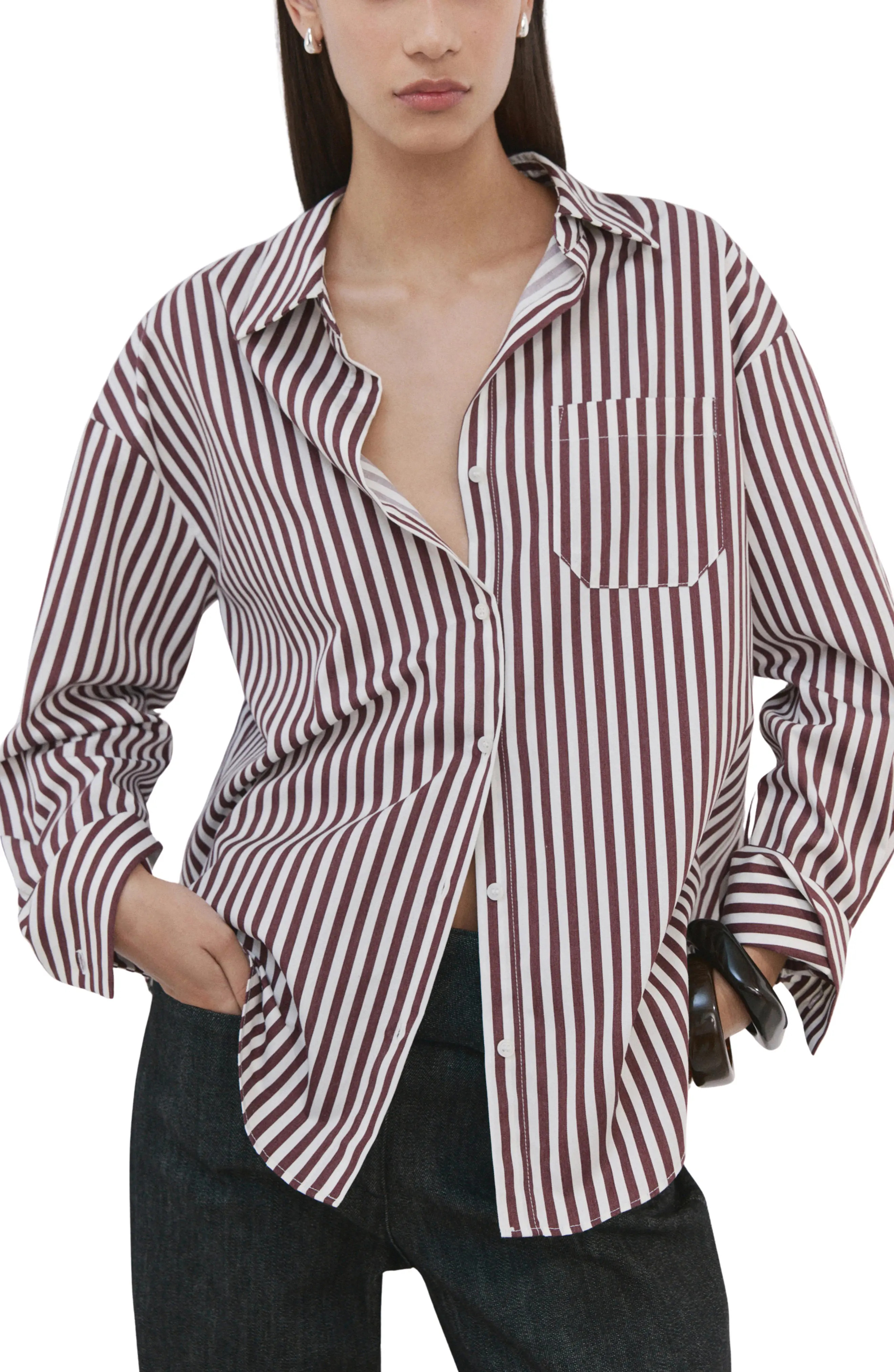 MANGO Stripe Cotton Blend Button-Up Shirt (Women) | Nordstrom | Nordstrom