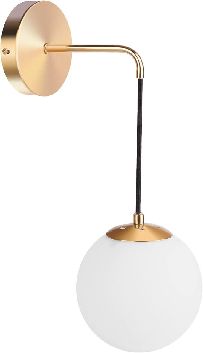 Globe Sconce Mid Century Modern Gold Wall Sconce Light Indoor Glass Wall Lamp with Milky White Gl... | Amazon (US)