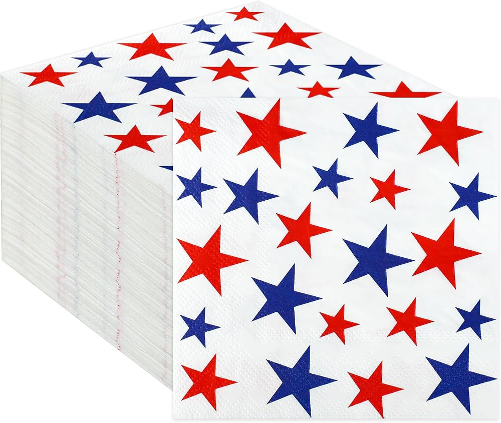 100 Pcs Patriotic Cocktail Napkins Red Blue Stars Beverage Party Napkin 3 Ply Disposable Dinner S... | Amazon (US)