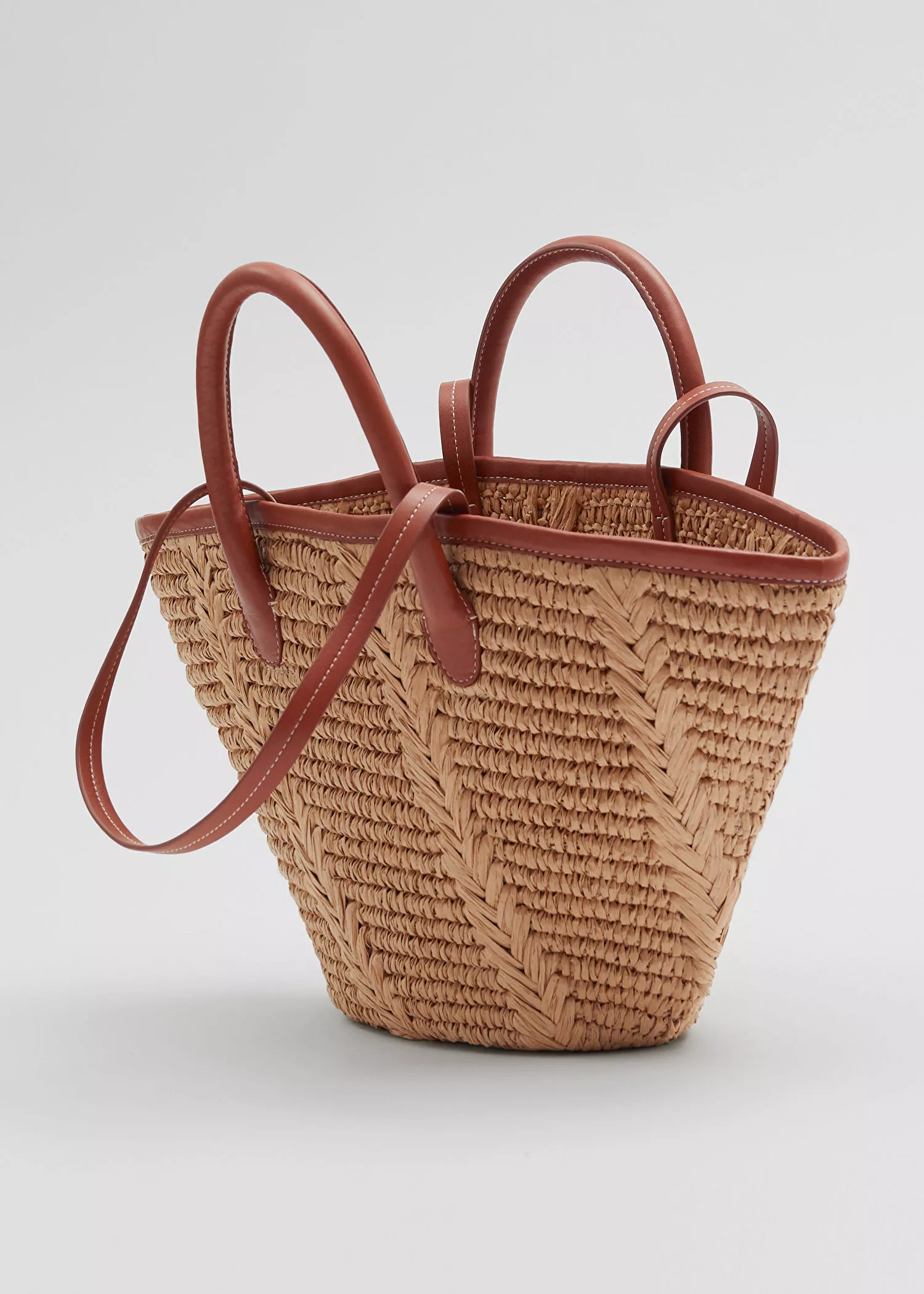  Other Stories Leather Trim Woven Bucket Bag in Natural