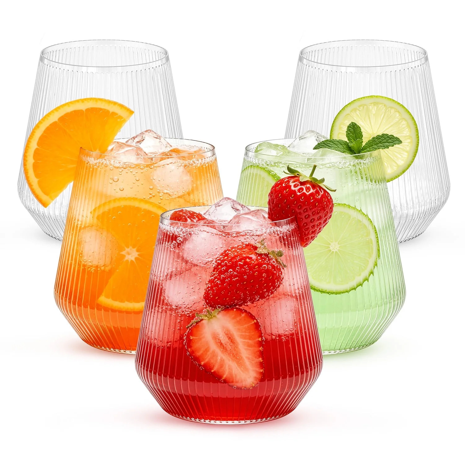 TINANA 12 oz Clear Ribbed Plastic Wine Glasses, 24 PCS Stemless Origami Ripple Disposable Champag... | Walmart (US)