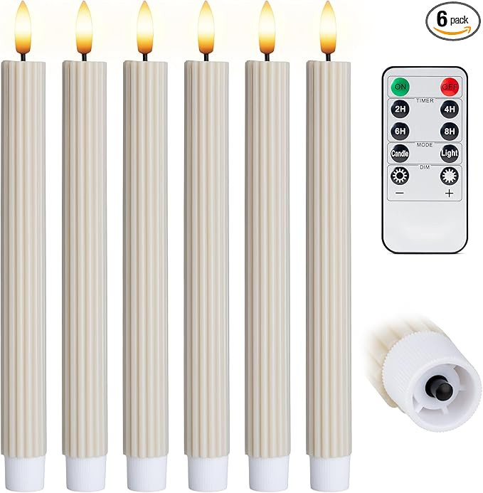 WYZworks 10" Fluted Ribbed LED Cream Beige Grooved Pillar Candles, Remote & 24h Timer Memory, On/... | Amazon (US)