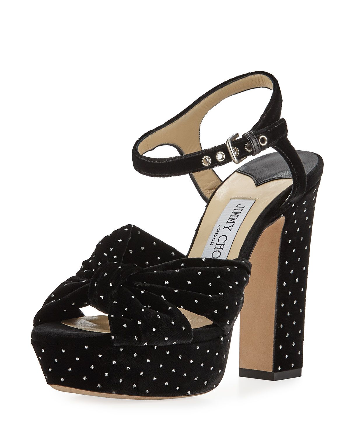 Heloise Glitter Spotted Velvet Platform Sandals | Neiman Marcus