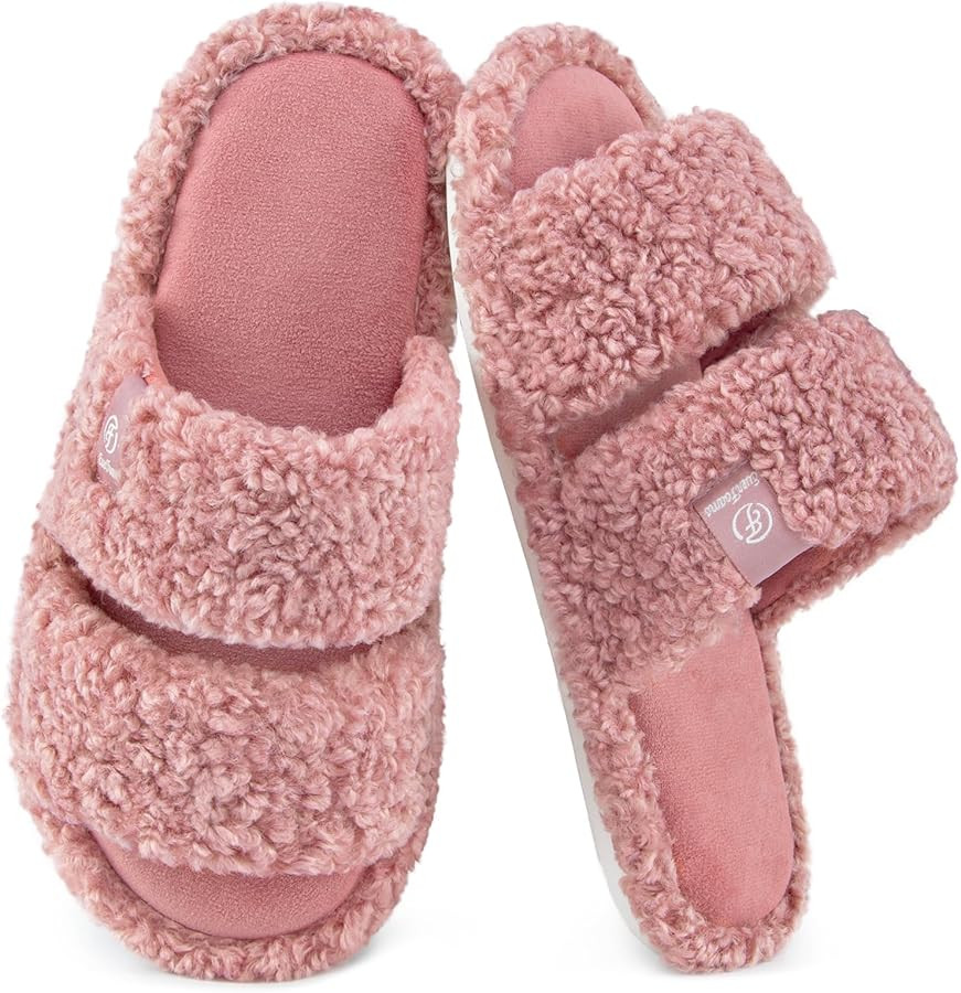 EverFoams Women's Fuzzy Open Toe Slippers Comfy Soft Memory Foam Indoor House Shoes | Amazon (US)