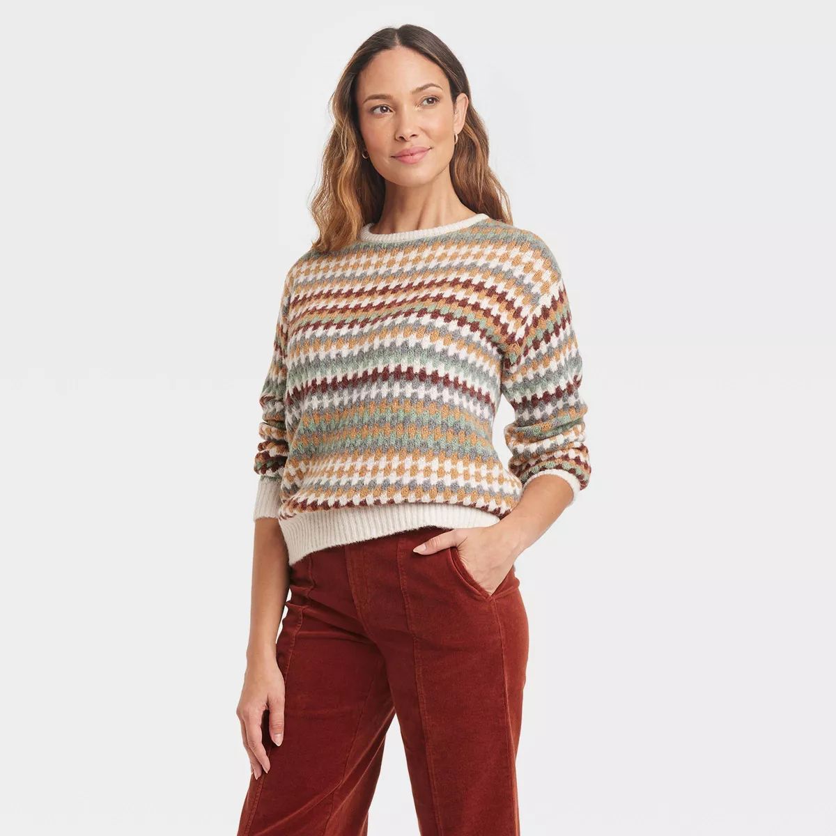 Women's Crewneck Pullover Sweater - Knox Rose™ Green Striped | Target
