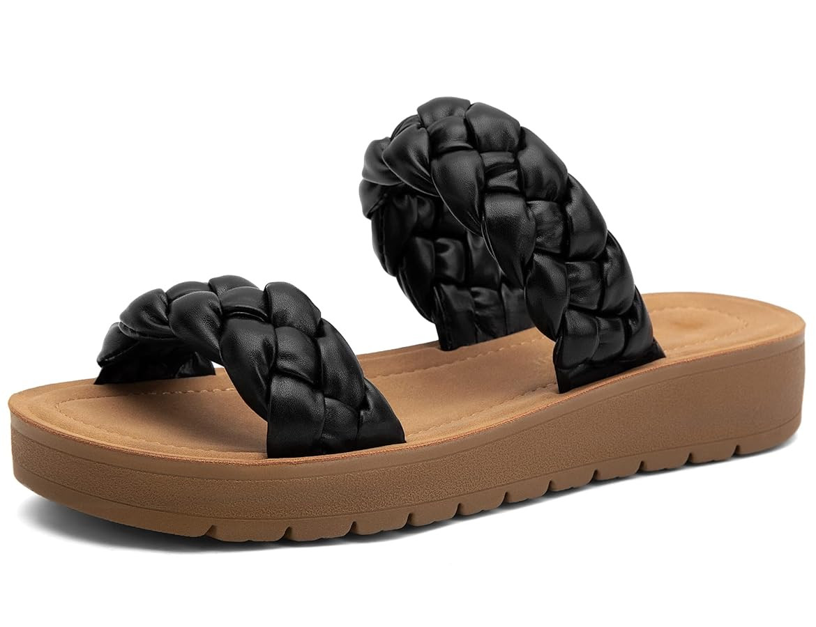 MaxMuxun Women's Braided Flat Sandals 2025 Two Band Open Toe Slide Sandals Slip On Summer Casual ... | Amazon (US)