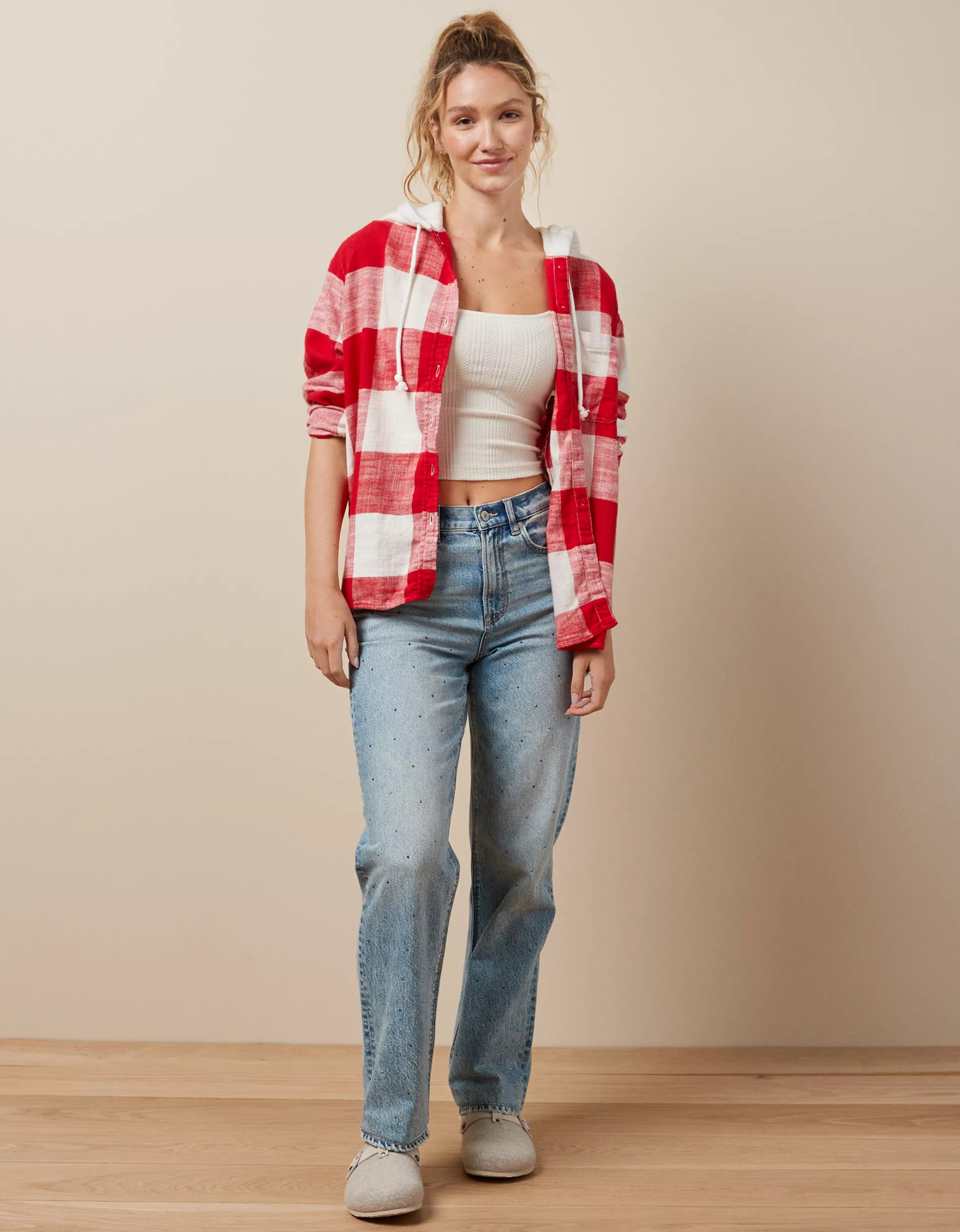 AE Oversized Plaid Button-Up Hoodie | American Eagle Outfitters (US & CA)