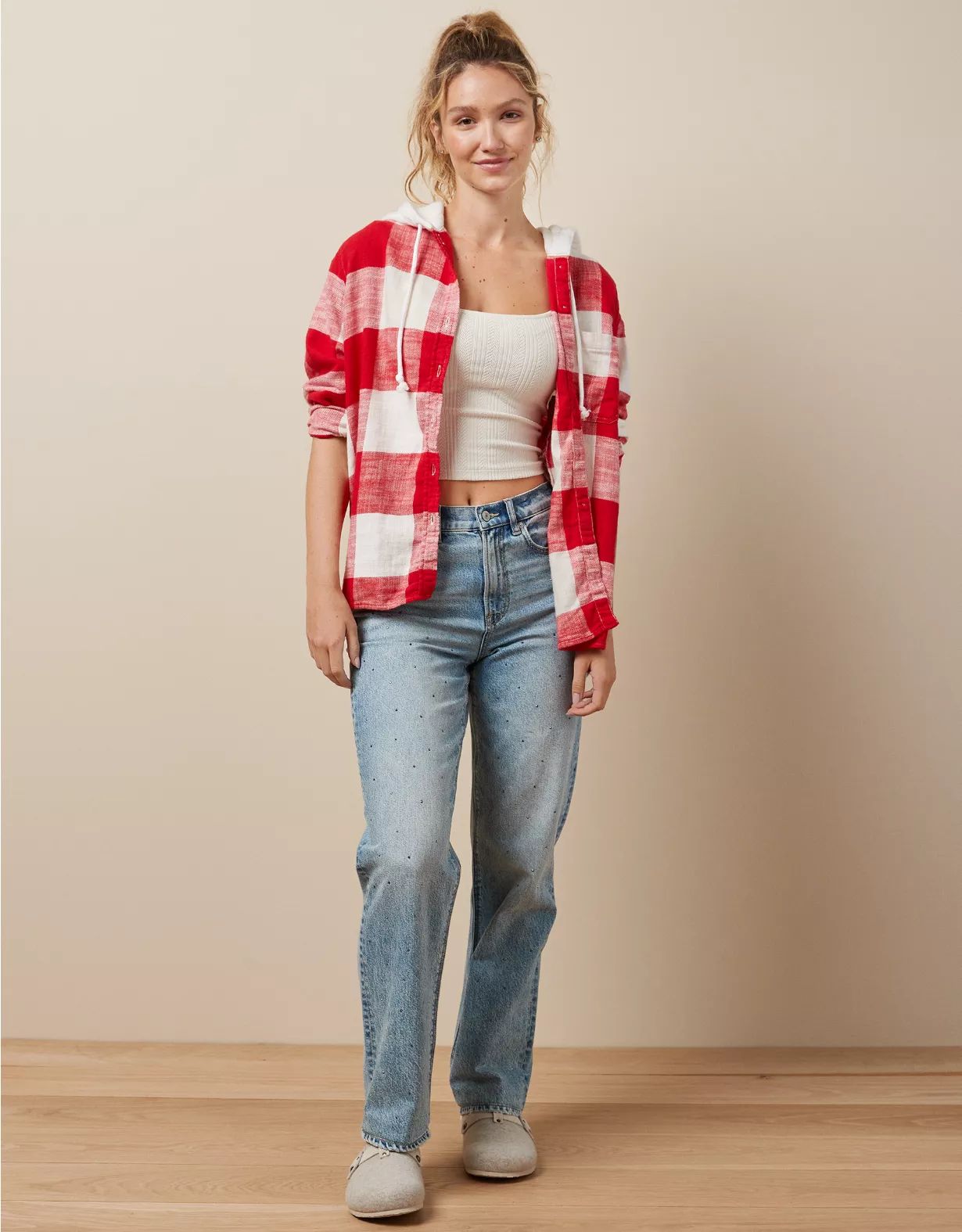 AE Oversized Plaid Button-Up Hoodie | American Eagle Outfitters (US & CA)