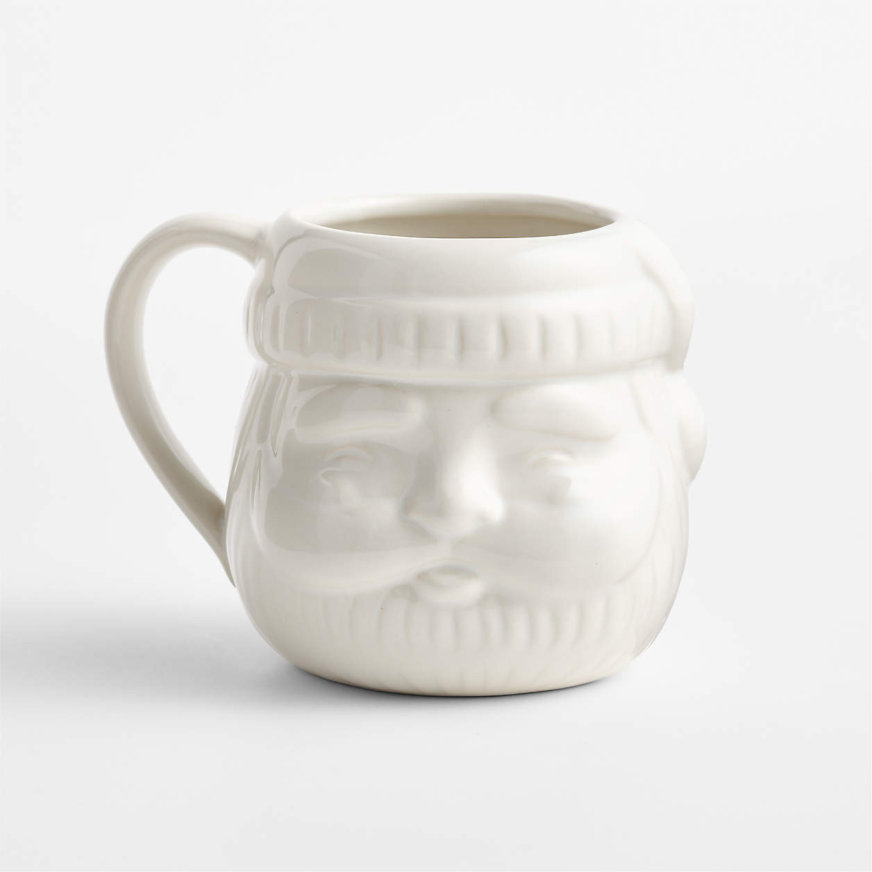 Embossed Santa Ceramic 17-oz. Mug | Crate & Barrel | Crate & Barrel