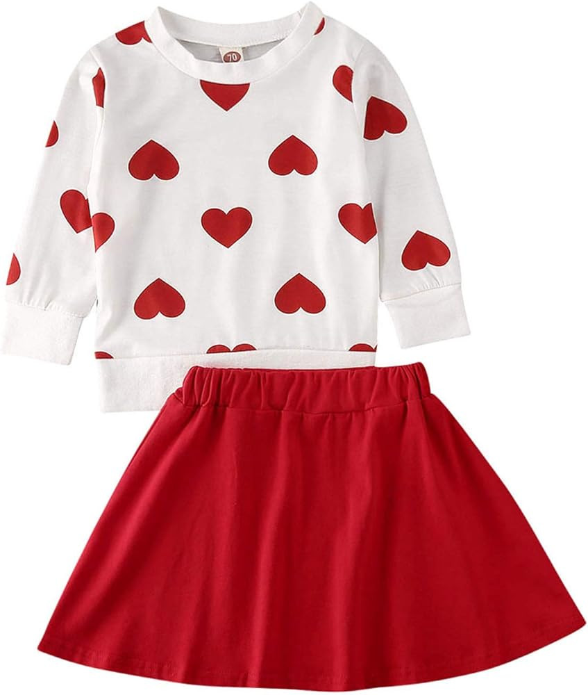 GOOCHEER Toddler Girl Outfit Heart Long Sleeve Top Skirt 2pcs Kids Toddler Girl Valentine Clothes... | Amazon (US)