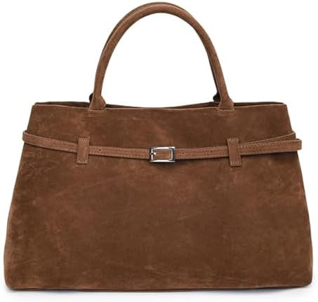 Suede Tote Bags for Women Brown Suede Bag Vintage Satchel Bag Top Handle Handbag with Magnetic Cl... | Amazon (US)