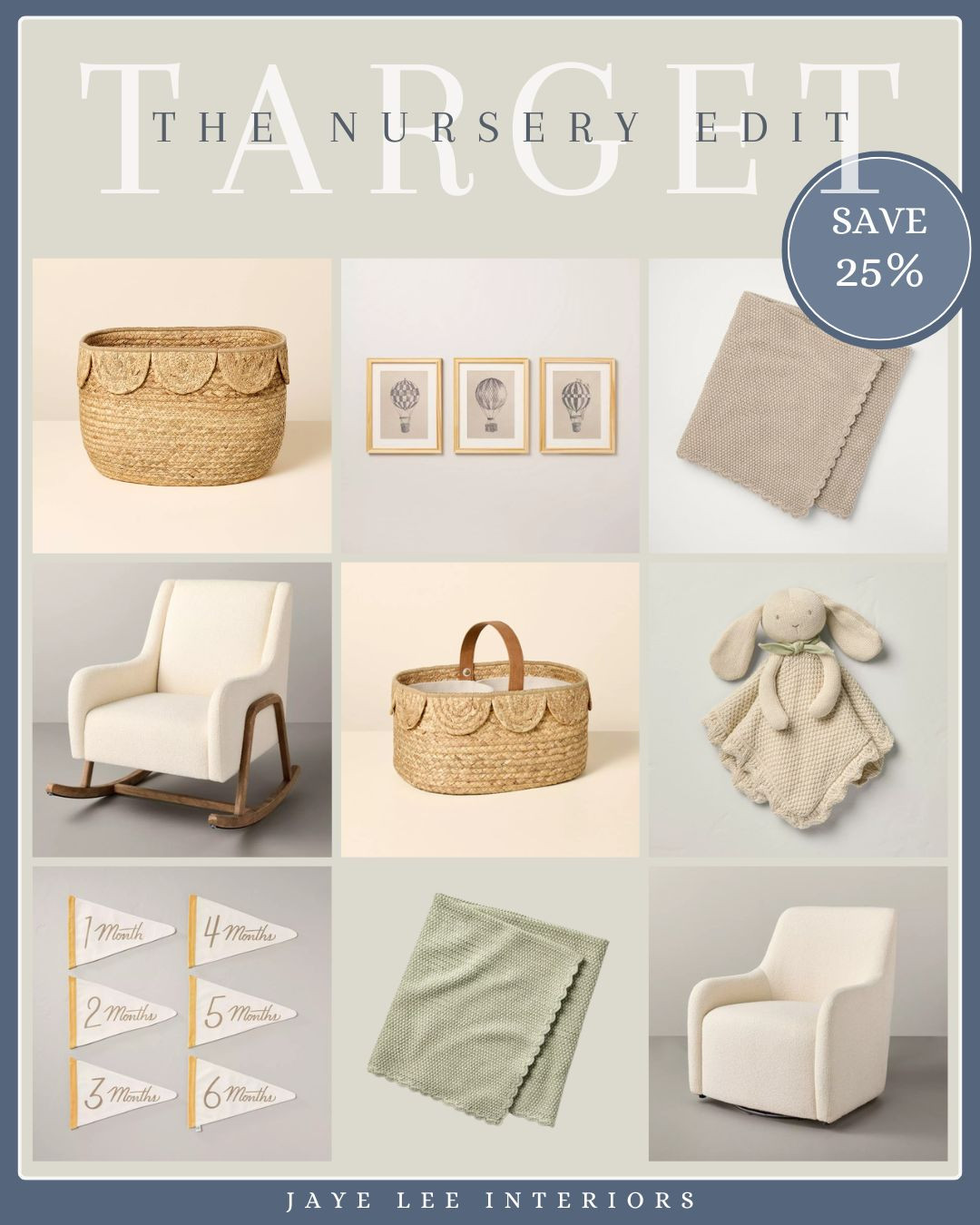 TODAY ONLY (3/24/25) SAVE 25% OFF the adorable Hearth and Hand nursery collection at Target!

Nursery furniture, swivel glider, baby shower gifts, new mom, new baby gifts, nursery art, nursery accessories, nursery furniture on sale, rocking chair, accent chair, baby blanket, first year pennants, newborn photos, baby lovie, neutral baby, neutral nursery, diaper caddy, baby changing basket, nursery wall decor, Target Circle week sales, Target Home Finds 

 #LTKHome #LTKSaleAlert #LTKBaby