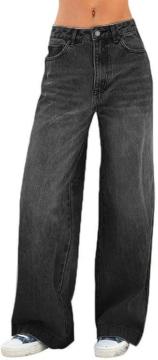 EMMIOL Women's 2026 Wide Leg Jeans Distress Mid Waist Denim Pants Vintage Y2K Trousers | Amazon (US)