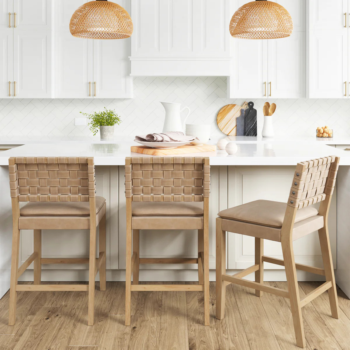 Woven Counter Height Bar Stools Brown (Set of 3) | Nathan James