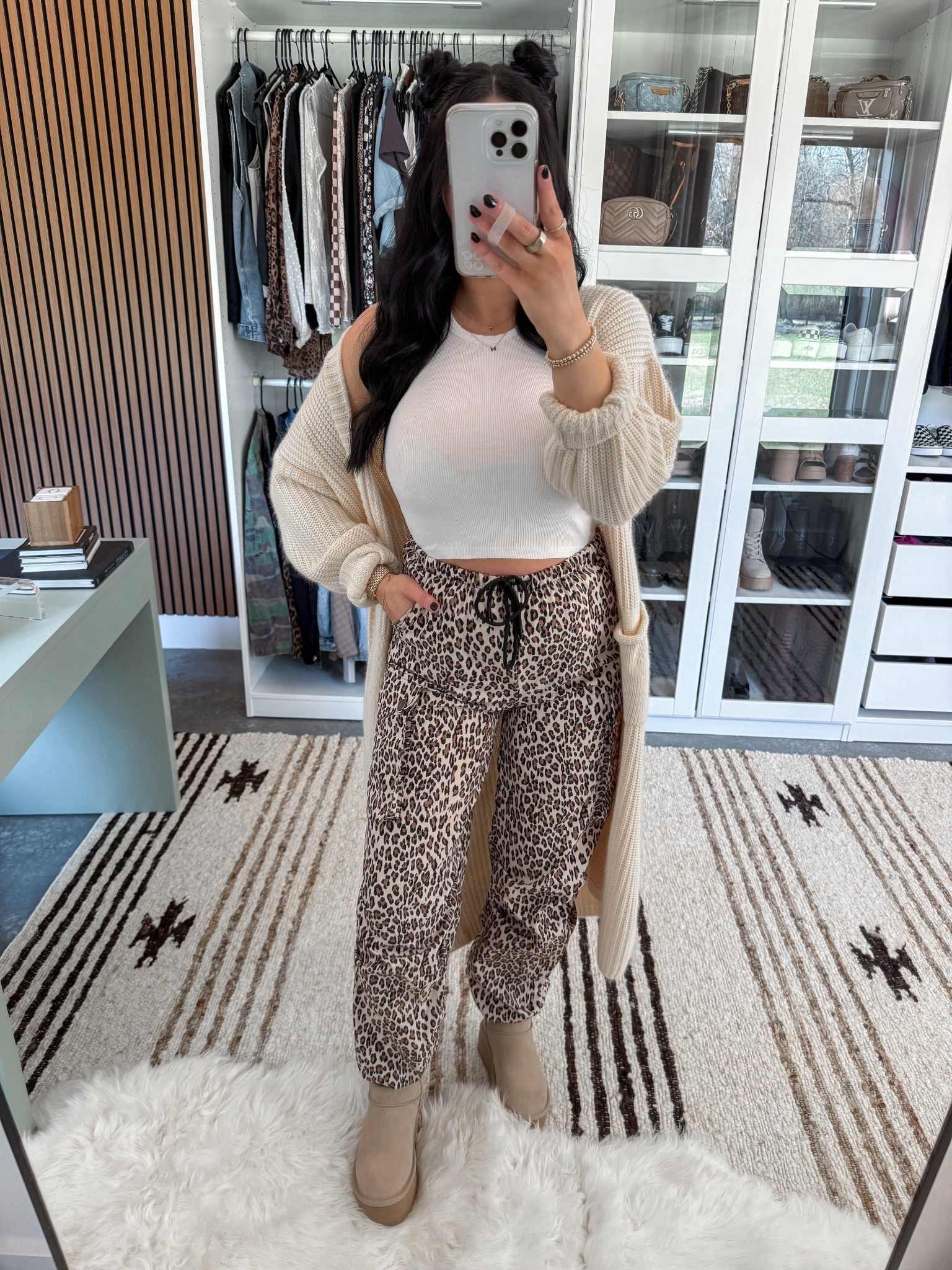 Cardigan - small (apricot)
Tank Top - xs
Leopard Cargo Pants - small

Neutral bump friendly outfit idea ft. some fun leopard print cargo jogger style pants! Paired them with this basic white tank top, this cozy duster cardigan & some platform uggs! 🤍



#LTKBump #LTKFindsUnder100 #LTKFindsUnder50