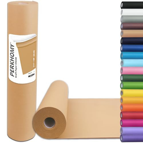 PerkHomy Brown Kraft Paper Roll 17.5" x 1,200" (100') for Gift Wrapping Bulletin Board Craft Art Bouquet Flower Packing Valentines Easel Moving Shipping Floor Poster Covering Table 70GSM 50LB | Amazon (US)