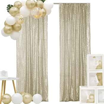 Hahuho Champagne Sequin Backdrop Curtain, 2PCS 2FTx8FT Glitter Backdrop Curtain for Parties, Chri... | Amazon (US)
