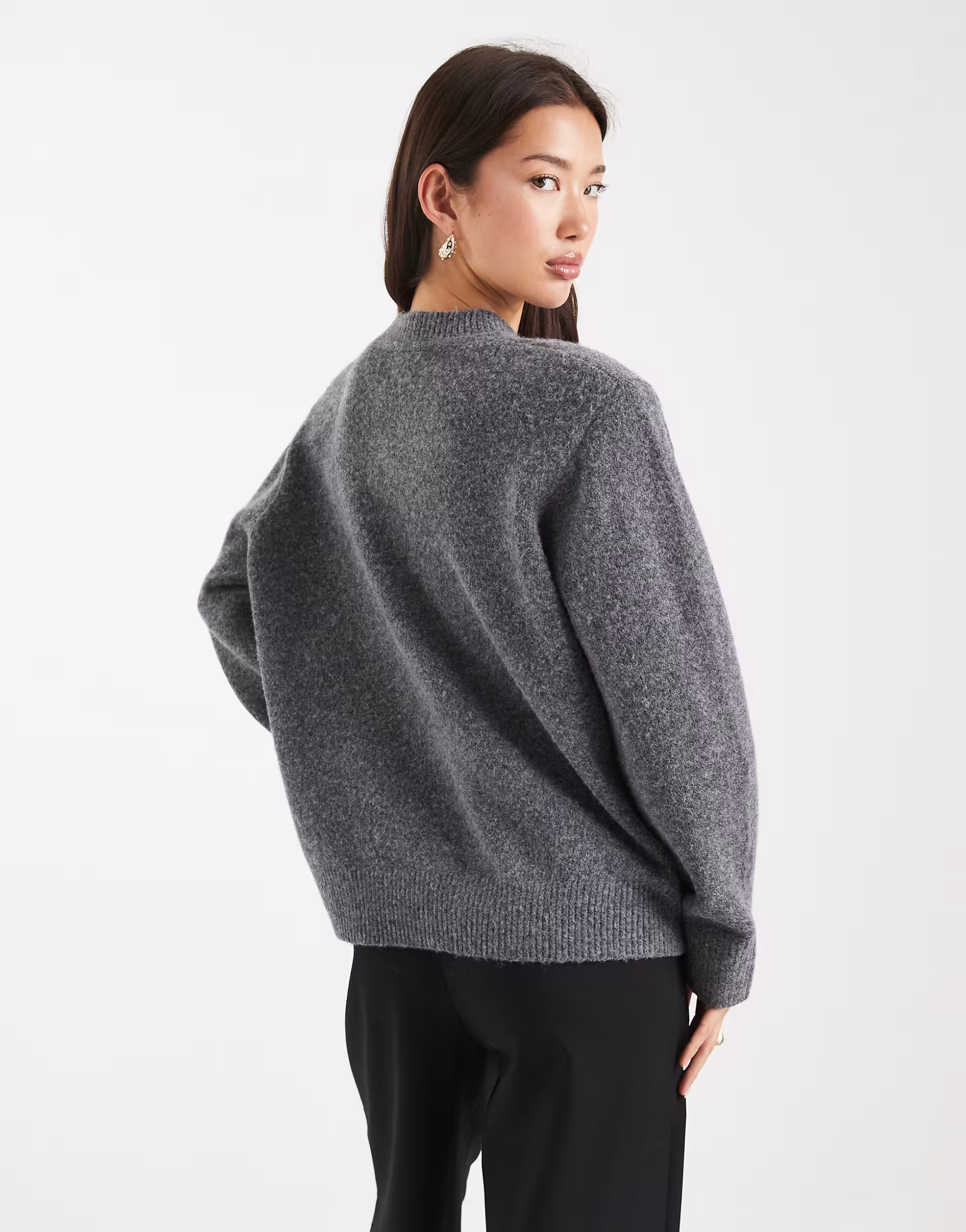 ASOS DESIGN drop shoulder pad longline jumper in charcoal | ASOS (Global)