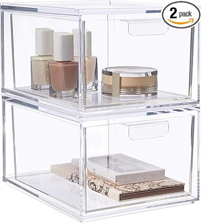 STORi Audrey Stackable Clear Bin Plastic Organizer Drawers | 2 Piece Set | Organize Cosmetics and... | Amazon (US)