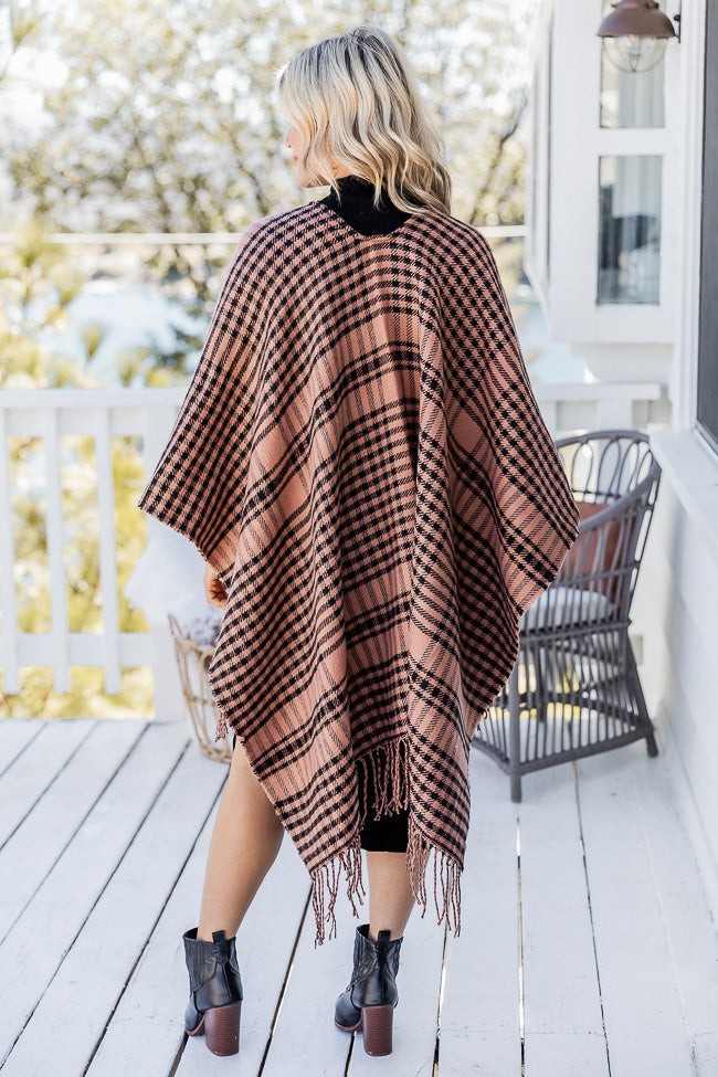 All The Answers Black And Tan Plaid Poncho | Pink Lily