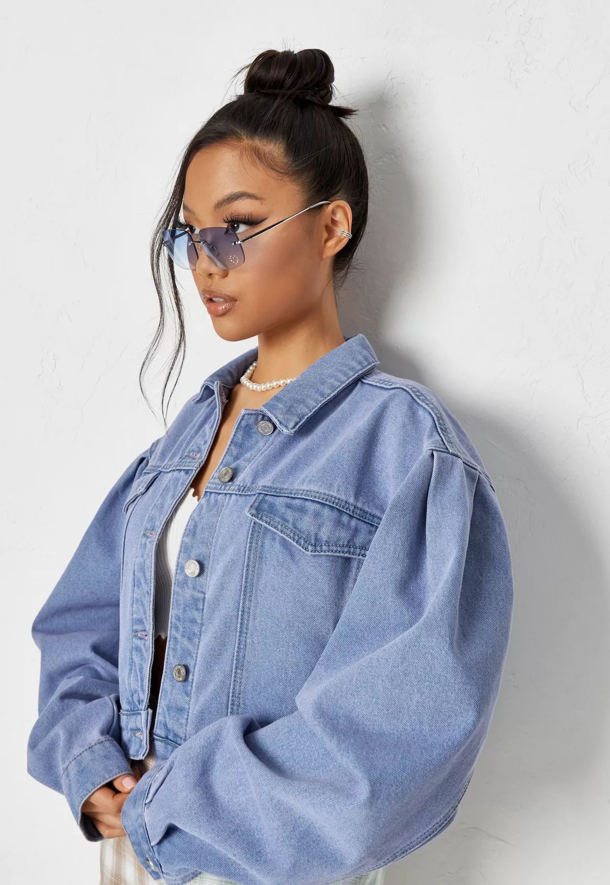 Recycled Purple Wash Puff Sleeve Denim Jacket | Missguided (US & CA)