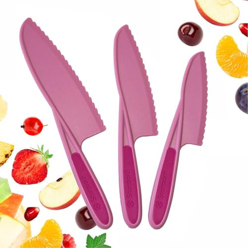 Starpack 'Finger Loving' Kid Safe Kitchen Knife Set of 3 - Kids Knife Set for Real Cooking - Serrated Edges Toddler Knife Set for 3+ Year Olds - Montessori Knife Set - BPA-Free Nylon Knives for Kids | Amazon (US)