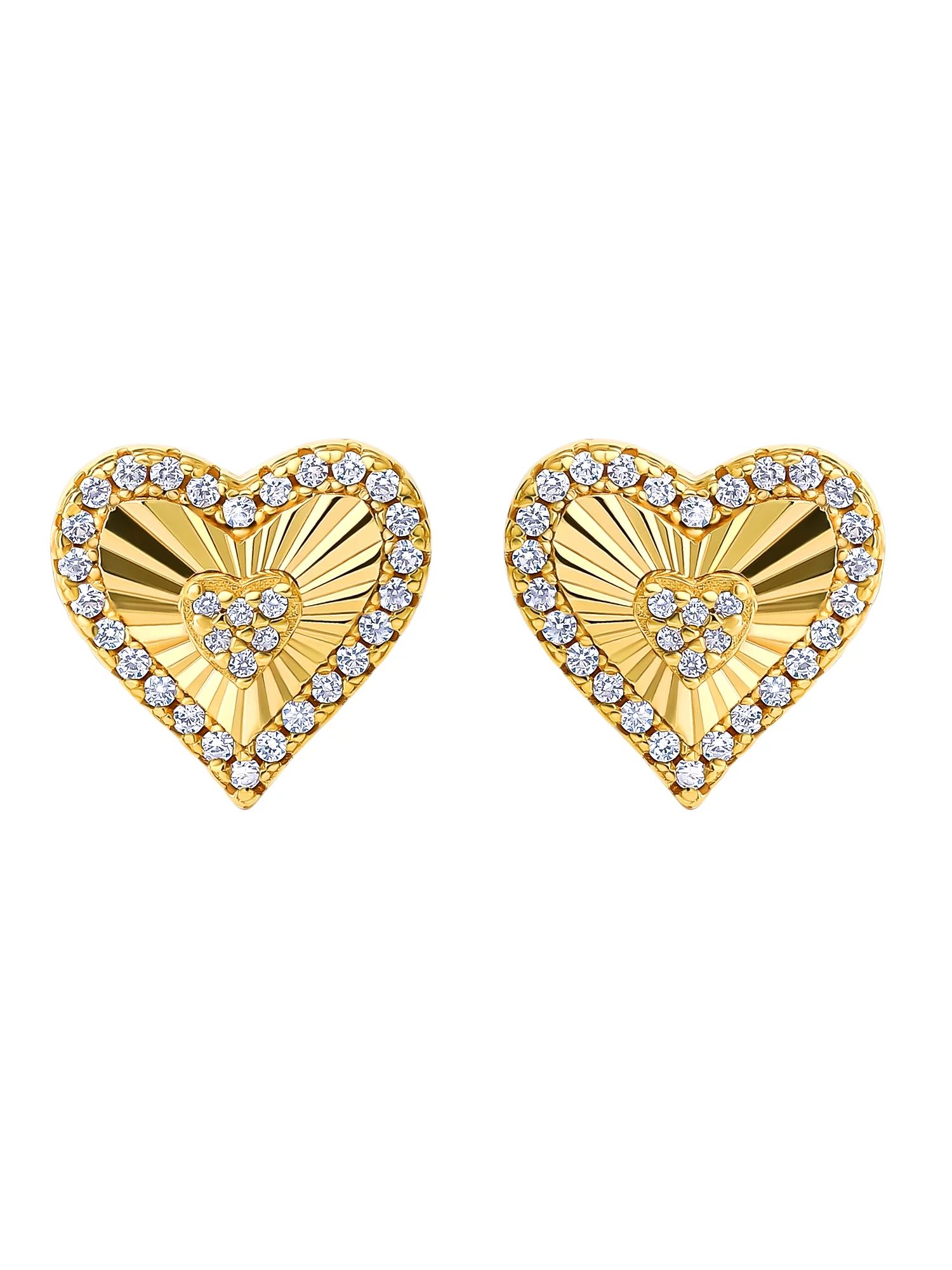 JS Jessica Simpson Women’s Sterling Silver 14KT Gold Plated Cubic Zirconia Heart Stud Earring | Walmart (US)