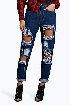 70's High Rise Distressed Mom Jeans | Boohoo.com (US & CA)