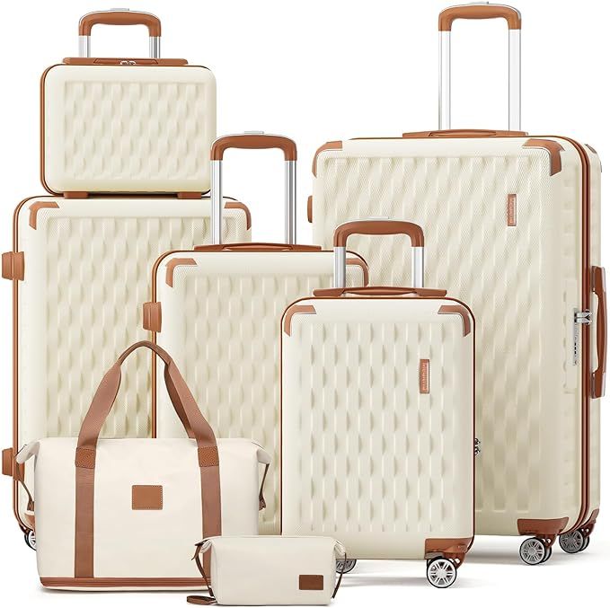 Melalenia Luggage Sets 7 Piece Suitcase Set, Hard Shell Carry on Luggage Travel Suitcases with Sp... | Amazon (US)