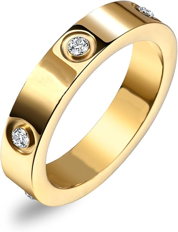 CHUQIU Love Friendship Ring for Women Men 18K Stainless Steel Ring Gold Plated Cubic Zirconia Rin... | Amazon (US)