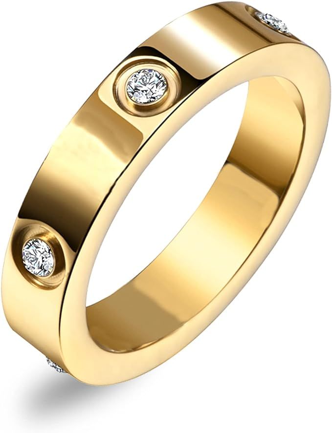 CHUQIU Love Friendship Ring for Women Men 18K Stainless Steel Ring Gold Plated Cubic Zirconia Rin... | Amazon (US)