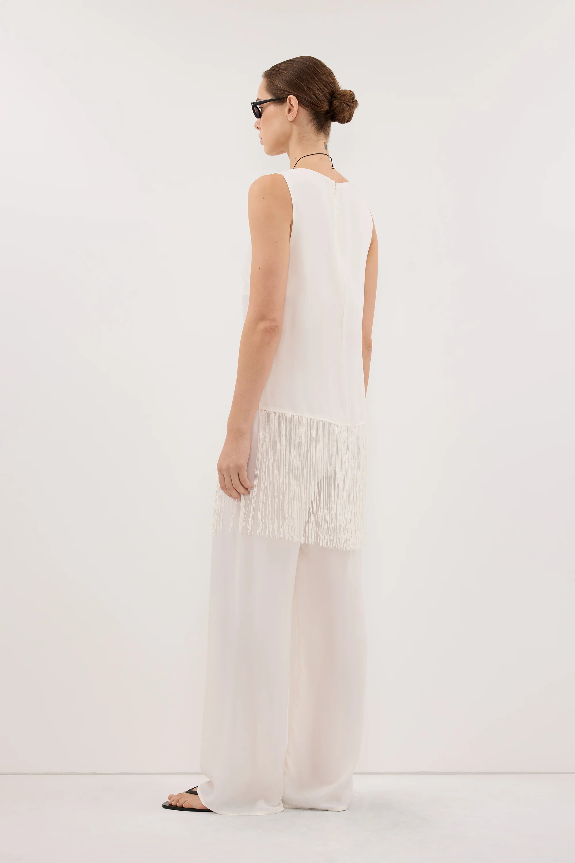 FIORA WHITE CUPRO FRINGE TOP | DISSH