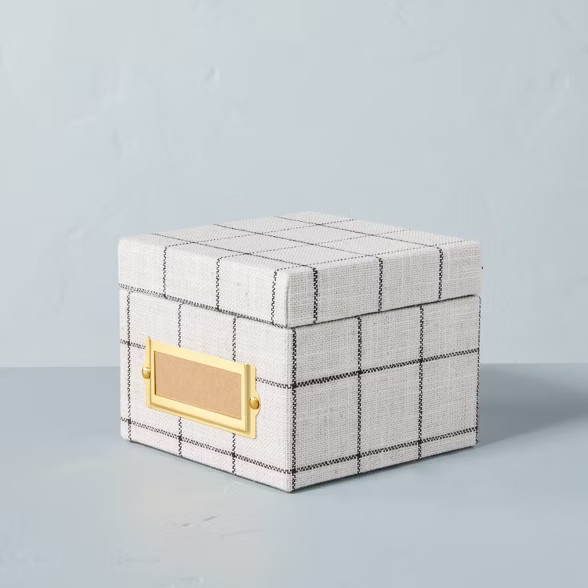 Grid Pattern Fabric Storage Box with Metal Label Holder Cream/Gray - Hearth & Hand™ with Magnol... | Target