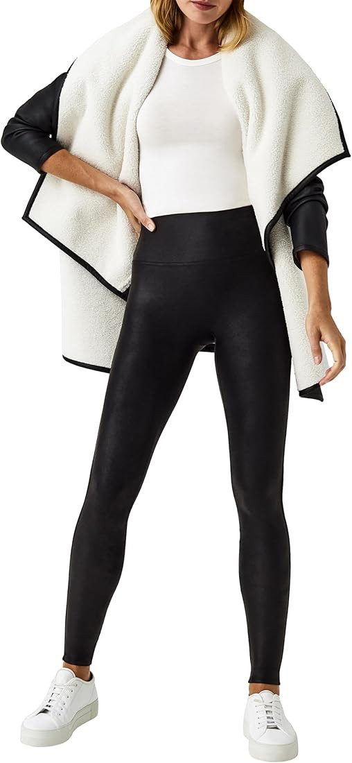 Amazon.com: SPANX Faux Leather Fleece-Lined Leggings - Tummy Control Legging - Contoured Power Wa... | Amazon (US)