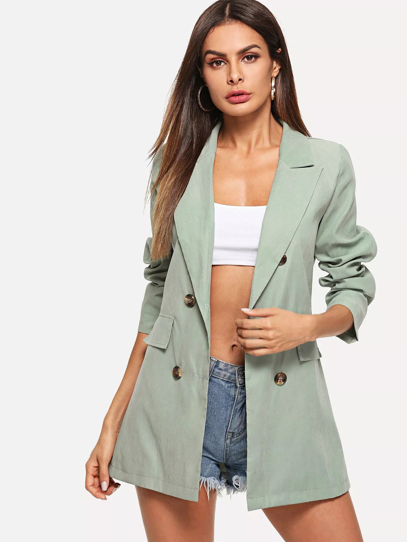Double Breasted Solid Blazer | SHEIN
