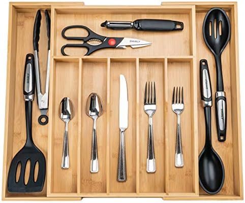 SMIRLY Kitchen Drawer Organizer - Utensil Tray Drawer Organizer, Silverware Tray for Drawer, Silv... | Amazon (US)