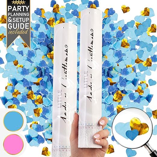 Premium Gender Reveal Confetti Cannon - Set of 2 | Heart Shaped Confetti, Pink or Blue | Gender R... | Amazon (US)