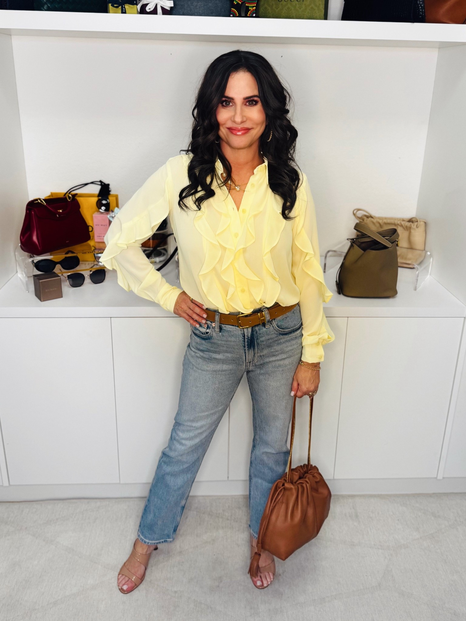 The perfect dainty spring ruffle top. Wearing a Smm, jeans 25p 
#springinfo #daintyblouse #howtowearspringyellow #yellowblouse

#LTKOver40 #LTKootd #LTKSaleAlert