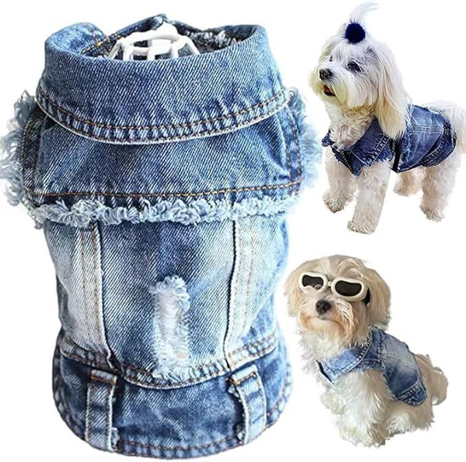 Cute Dog Jean Jacket, Cool Blue Pet Denim Coat Costume, Fashion Dog Puppy Clothes T-Shirt, Classi... | Amazon (US)