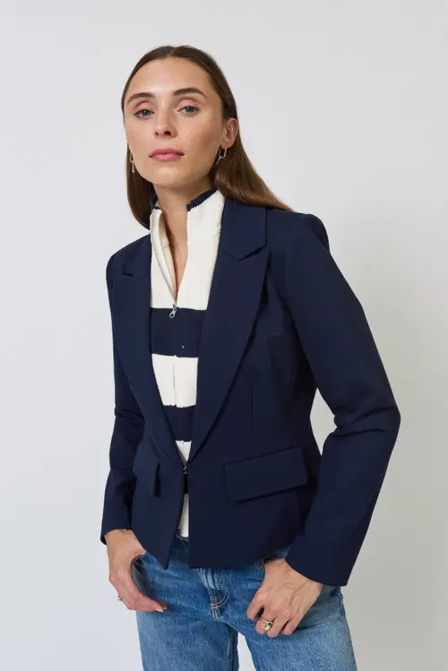 Central Park West Chelsea Rugby Stripe Sweater Dickey Jacket in Navy at Nordstrom, Size Medium | Nordstrom