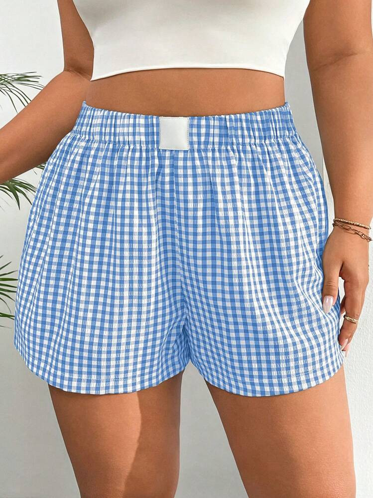 SHEIN EZwear Plus Size Plaid Shorts, Fashionable For Summer | SHEIN