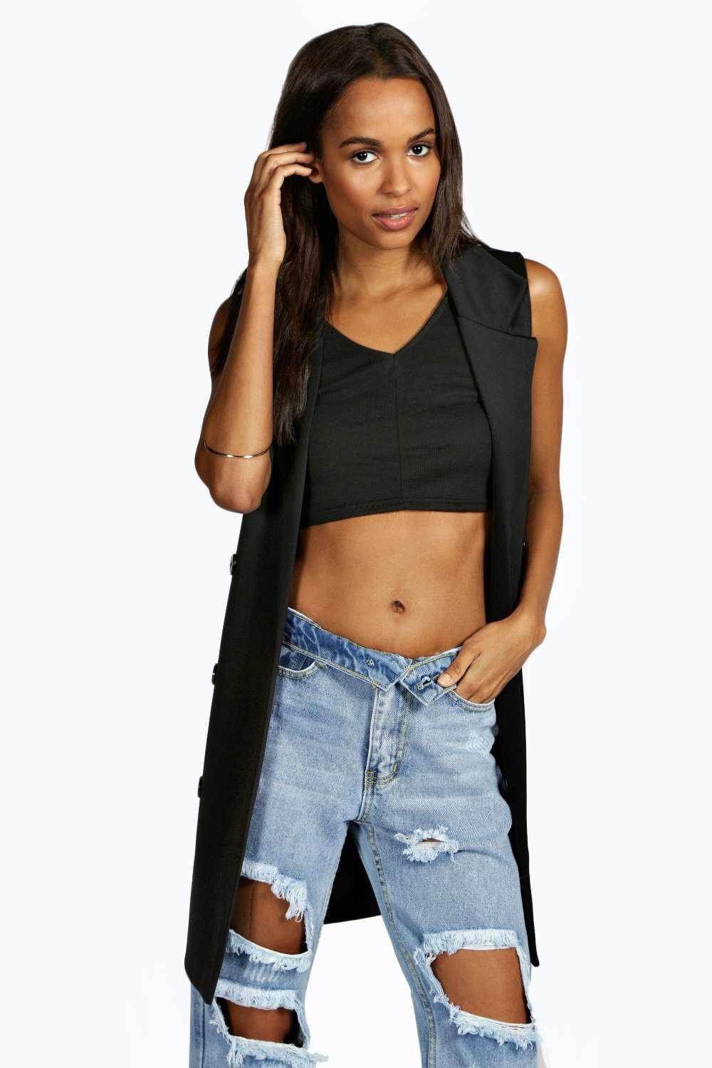 boohoo Eden Scuba Button Sleeveless Blazer - black | Boohoo.com (US & CA)