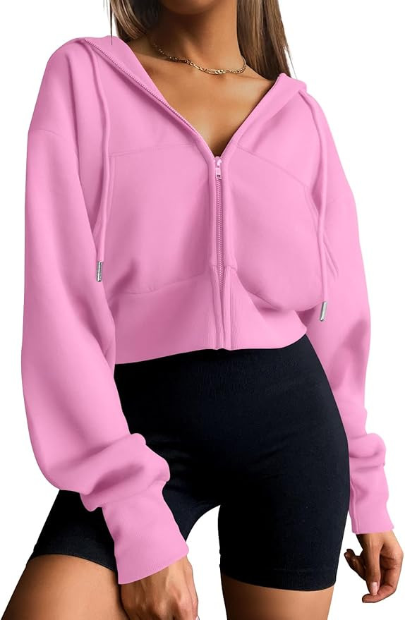 Trendy Queen Womens Zip Up Cropped Hoodies Long Sleeve Sweatshirts Casual Jackets Fall Fashion 20... | Amazon (US)