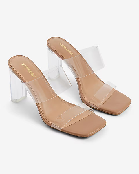 Clear Thick Strap Heeled Sandals | Express