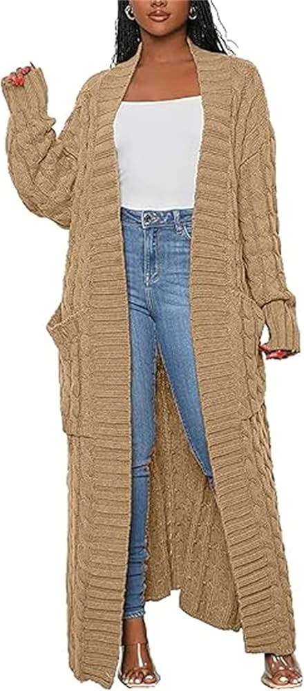 Womens Long Cardigan Sweaters Women Long Sleeve Open Front Knit Long Cardigan Oversized Open Fron... | Amazon (US)