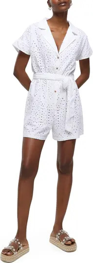 Short Sleeve Broderie Lace Utility Romper | Nordstrom