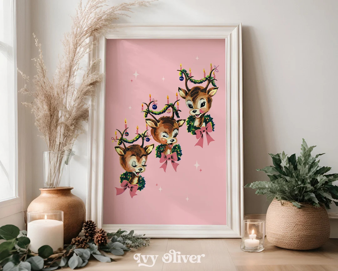 Retro Christmas Print Wall Art Download Preppy Print - Etsy | Etsy (US)